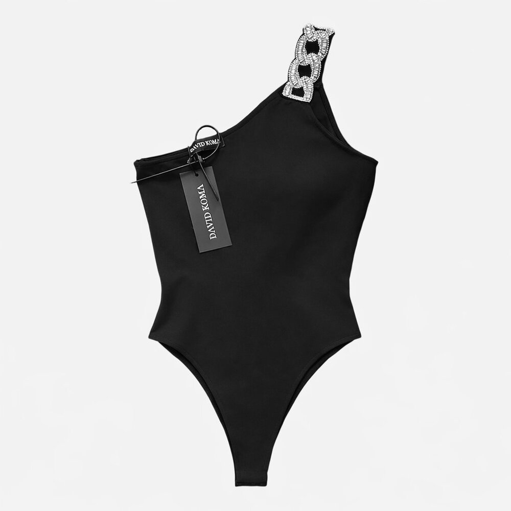 NWT David Koma 3D Crystal Chain Bodysuit, size UK 8